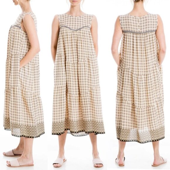 Nordstrom Max Studio Print Sleeveless Tiered Midi Dress Size Large Lightweight L - Picture 1 of 13